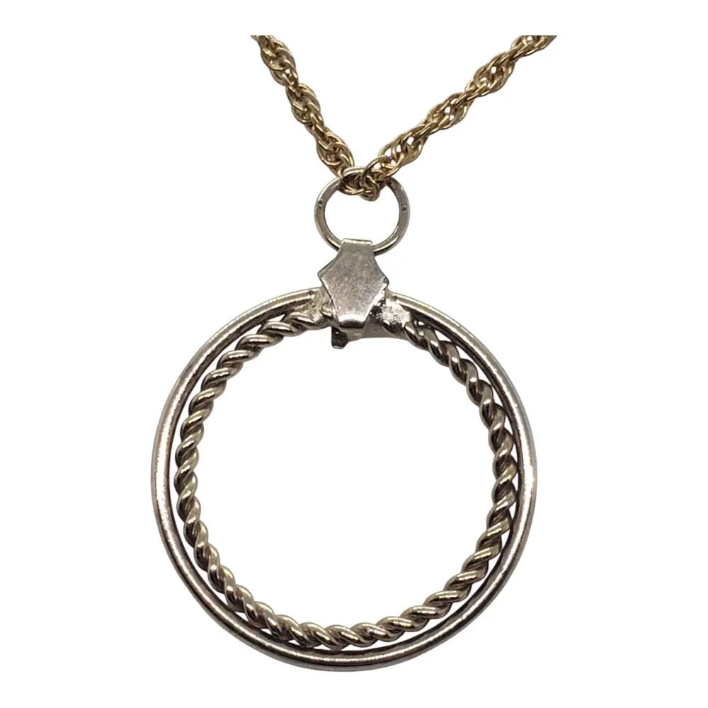 Vintage Pendant Necklace Gold Plated Twisted Rope & Round Hoop Gold Plated chain